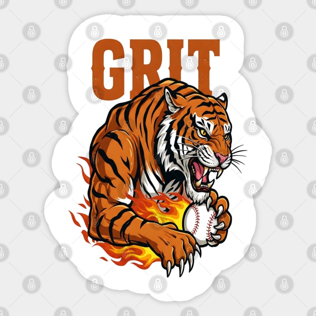 Grit Tiger Baseball Tee - Fierce Feline Fastball Sticker by OUTFITPAW